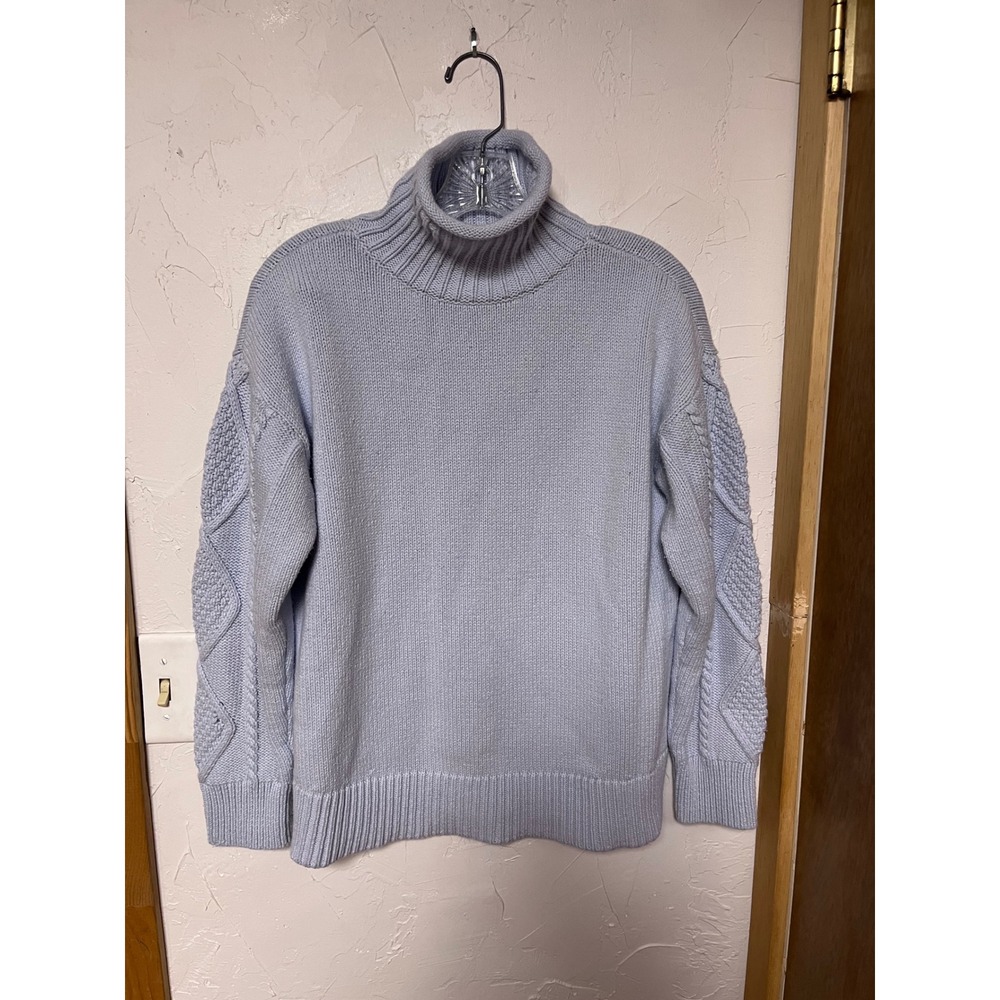Haven‎ Well Within Light Blue Cable Knit Sleeve Turtleneck Sweater Small Cotton